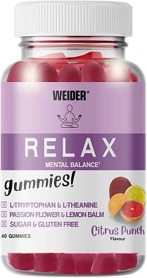 Weider Relax 40 Gummies, želatinové bonbóny s L-theaninem, rostlinými extrakty a L-tryptofanem