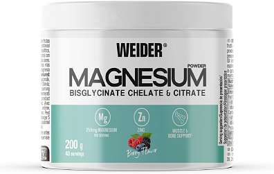 Weider Magnesium Powder Bisglycinate & Citrate, sypká forma hořčíku v chelátové vazbě